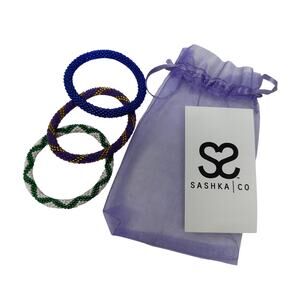 Sashka Co Glass Bead Bracelets Set of 3 Purple Blue Green Fair Trade